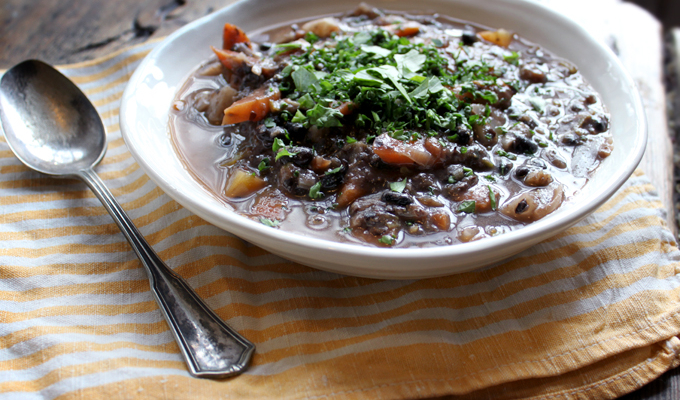 Rustic Black Bean and Sweet Potato Soup + How to Cook Beans