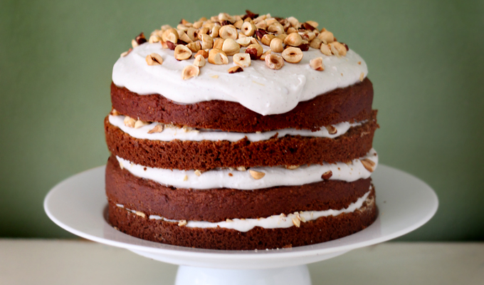Happy Birthday to Me! Pumpkin Spice Cake with Coconut Vanilla Icing and Roasted Hazelnuts