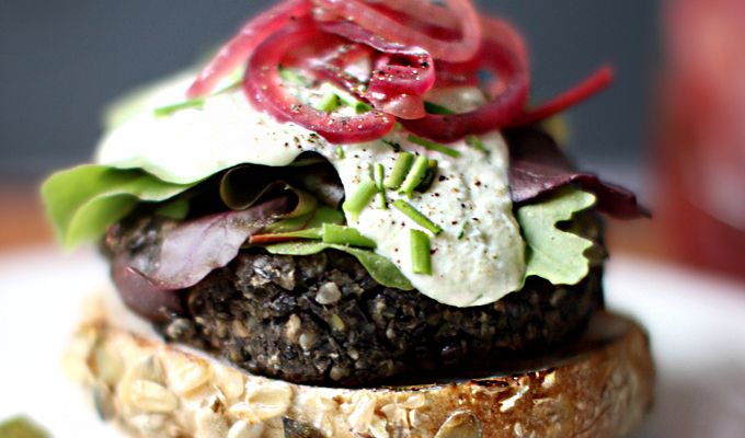 Wild Mushroom Lentil Burgers with Cashew Garlic Sauce