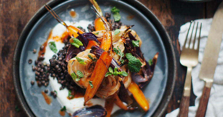 Harissa Carrots and Fennel with Lentils
