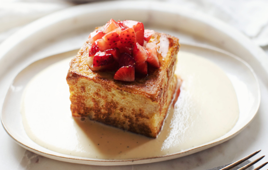 French Toast Cubes with Salted Honey Custard